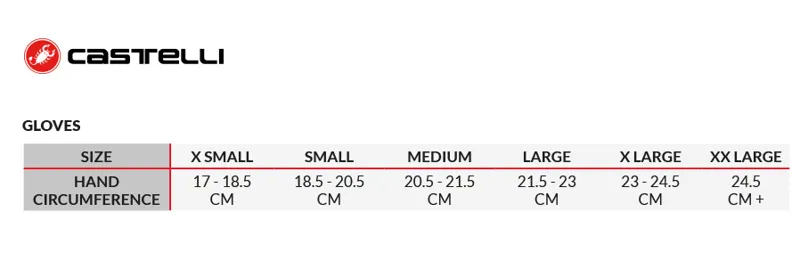 Castelli Glove Size Guide